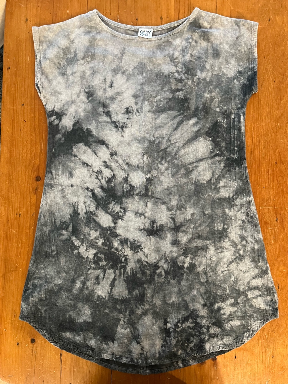 Oh My Gauze! Soul Cotton Gauze Gray Tie Dye Cap Sleeve Mini Dress Tunic